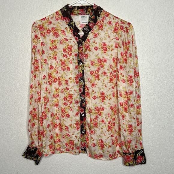 Anthropologie Hemant & Nandita Fatima Mixed Floral Button Up Blouse Small Ae14 - Picture 5 of 12